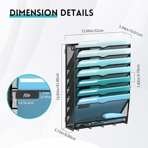 8-Tier Wall File Organizer and Mail Organizer with 5 Hooks, 2 Pack