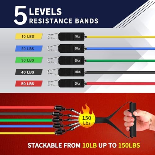 WHATAFIT Resistance Bands with Handles, 150 lb Exercise Bands Set