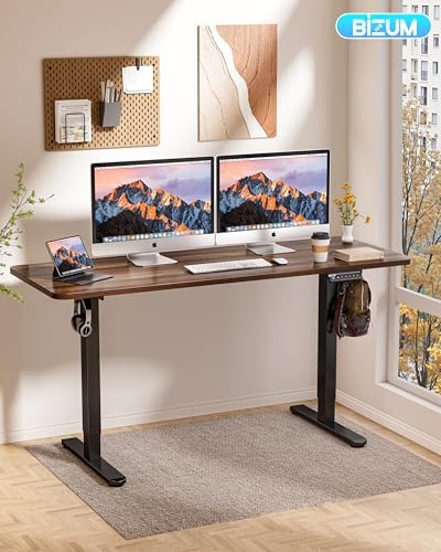 BIZUM Electric Standing Desk 63 x 24 Inch Computer Desk-Gaming Desk Dark Walnut Home Office Desks Height Adjustable Memory Stand Up Computer Workstation