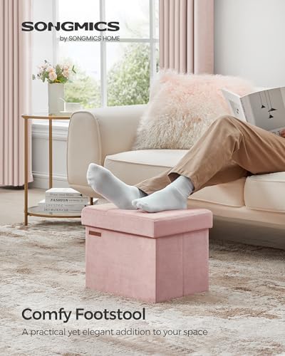 SONGMICS Small Folding Storage Ottoman, 12.2 x 16.1 x 12.2 Inches