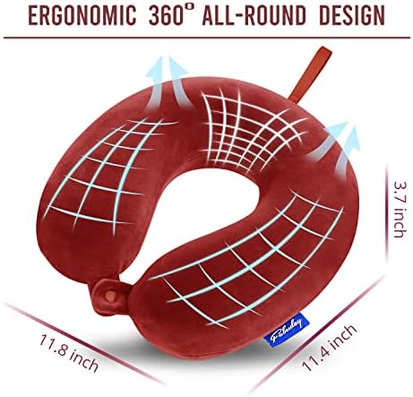 Fabuday Neck Pillows for Travel - Airplane Pillow for Long Flight with Attachable Snap Strap Washable Cover, Memory Foam Travel Rest Pillow for Airplanes, Plane, Neck Support for Adults Red