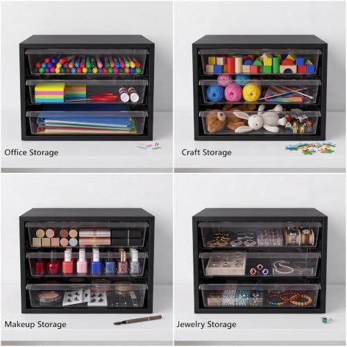 WOPITUES Wooden Desk Organizer with 3 Drawers & a Total of 5 Dividers,Black