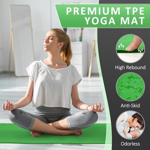 Fitvids All Purpose Thick High Density No Tear Exercise Yoga Mat with Strap & Lightweight Features for Indoor & Outdoor Use