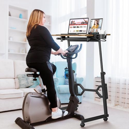 Enayplon Small Standing Desk with Wheels, Portable Treadmill Desk, Rolling Desk Adjustable Height for Laptop, Mobile Standing Table for Walking Pad, Bedside Table