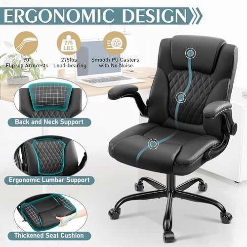 Leather Office Chair, PU Home Computer Desk Chairs with Ergonomic Back Support, 360°Swivel Free，Small Gaming Chair with Wheels and Adjustable Armrests, for Short People Use