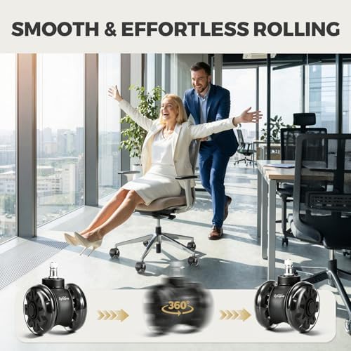 Sytopia 3-Inch Office Chair Wheels Set of 5, Quiet & Smooth Casters for Hardwood & Carpet, Universal Fit 11x22mm Replacement Wheels for Gaming Chairs, Heavy-Duty Supports 1000 lbs, Black
