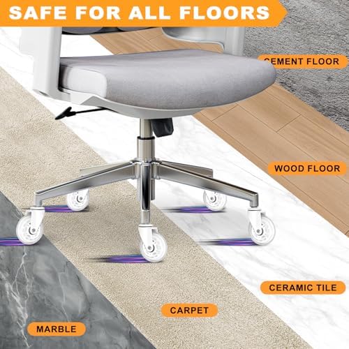 Office Chair Wheels for Casters Replacement - 3" Rubber Wheels for Computer Gaming Desk Caster Smooth & Safe Rolling for All Floors Including Hardwood and Carpet - Set of 5 - White