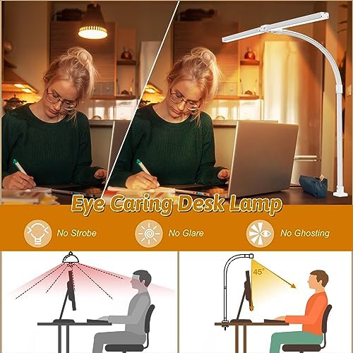 LED Desk Lamp with Clamp, Dual Head Monitor Light, Remote