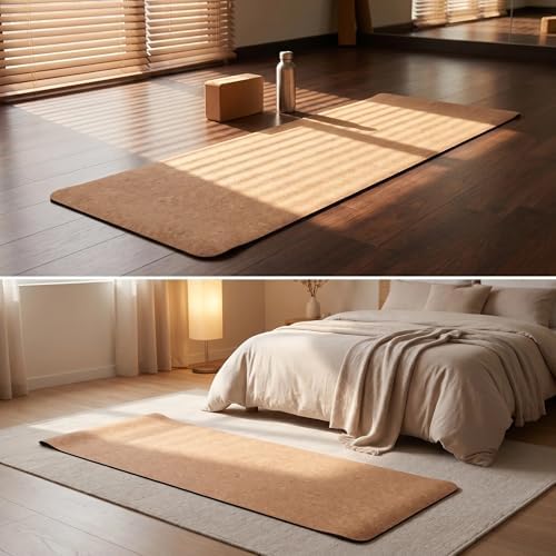 Cork Yoga Mat 6mm Extra Thick Cushioning High Density Natural Rubber Exercise Pad 72 x 24 Inch for Home Gym