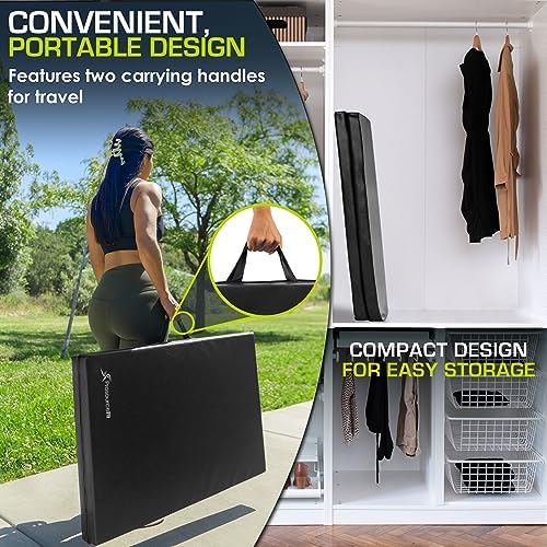 ProsourceFit Bi-Fold Folding Thick Exercise Mat 6’x2’ with Carrying Handles for MMA, Gymnastics Core Workouts