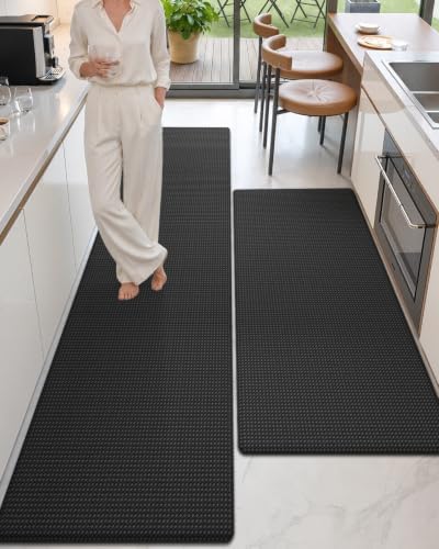 Color&Geometry Wide Kitchen Floor Mat 24x59+24x87 Anti Fatigue 2PCs, Black