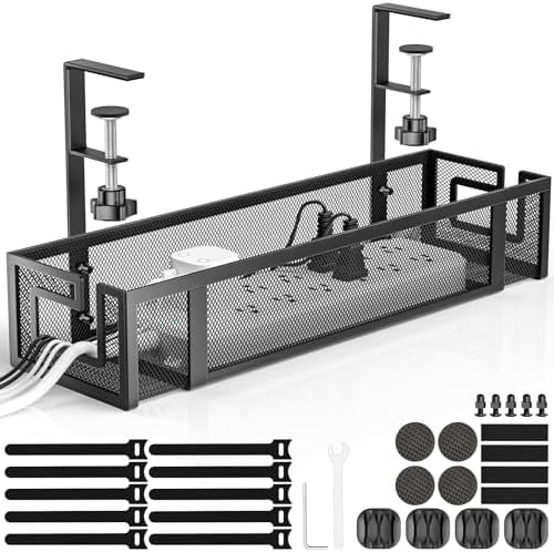 Under Desk Cable Management Tray, GZOKMOG 15.75" No Drill Cable Management,