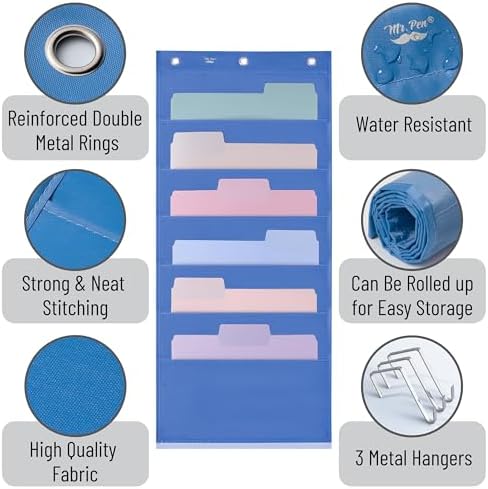 Mr. Pen- Hanging Wall File Organizer, 6 Pocket, Blue