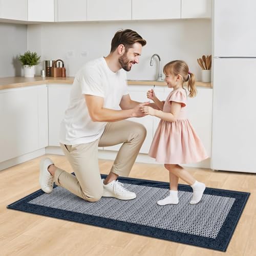 StepRite Kitchen Rugs, Kitchen Mat for Floor, 47"x20" Non-Slip Machine-Washable Commercial Floor Mat, Absorbent Heavy-Duty Rug for Office & Home, Sink Standing Mat, Entryway Carpet, Navy Blue