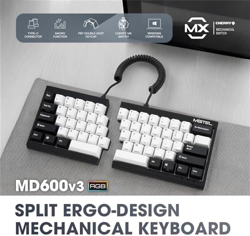 BAROCCOMiSTEL MD600 V3 RGB ORCA TKL Ergonomic Mechanical Keyboard, Cherry MX, Split Layout, PBT DoubleShot Keycap, Windows OS Compatible (Silent Red)