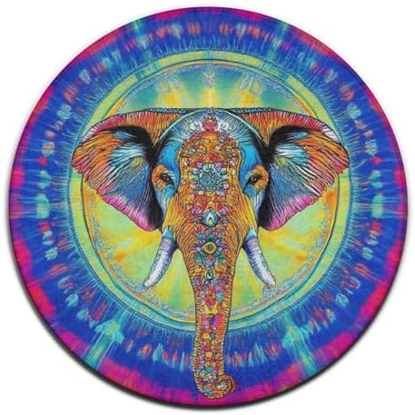 Room Sofa Yoga Soft Round Carpet, Home Decor Non Slip Kitchen Office Circle Rug, Machine Washable Modern Round Area Rug Elephant Head Tie Dye Art, 60inch