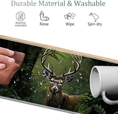 4 in 1 Mouse Pad Combo, Large Gaming Mouse Pad + Keyboard Wrist Support + Mouse Wrist Rest + Coaster, Table Pad 31.5 "x 11.8" with Memory Foam Ergonomic Wrist Pad Set, Camouflage Forest Deer