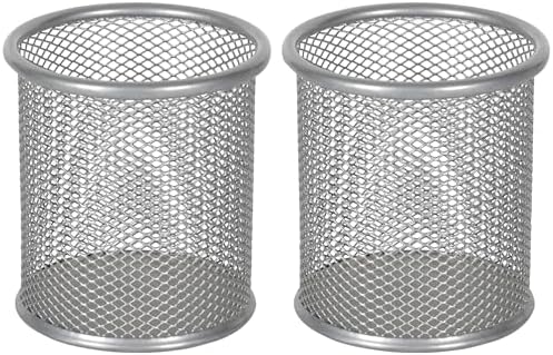 EasyPAG Pencil Holder for Desk, 2 Pack Metal Pen Organizer, Mesh Pencil Cup Organizer for Home, Office, Classroom, School, Silver