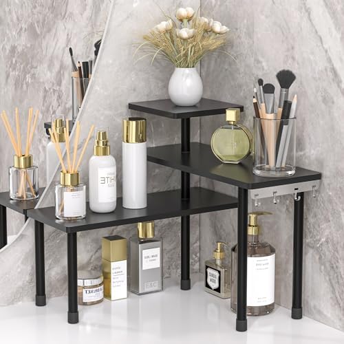 JayRex 3-Tier Bathroom Countertop Corner Shelf Organizer, Black