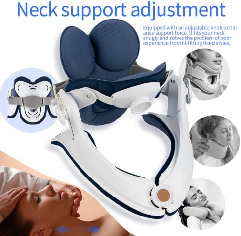 Neck Support Brace ＆Neck Stretcher，Adjustable Cervical Traction Corrector (White)