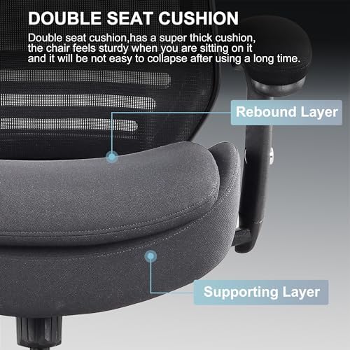 400lbs Office Drafting Chair Wide Dual Seat Cushion for High Standing Desk with Lumbar Support and Enlarged Adjustable Footrest-Black