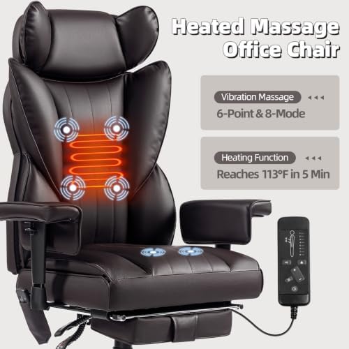 6 Points Massage Heated Home Office Chair with Foot Rest, Brwon