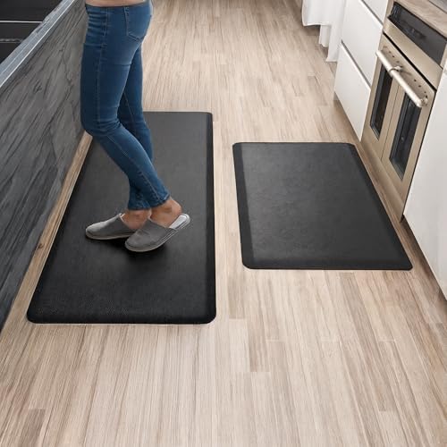 Anti Fatigue Kitchen Mats for Floor | Padded Kitchen Rugs | Non Slip, Cushioned Standing Desk Mat | Waterproof Floor Mat | 17.3" x 28" x 0.47" & 17.3" x 47.2" x 0.47", Black, 2-Pack | More Décor