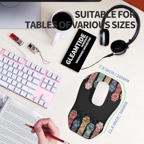 Ergonomic Raised Mouse Pad Wrist Support with Bilateral Slope Memory Foam Mousepad for Wrist Rest and Carpal Tunnel Pain Relief 11.8x7.9〃Cat Claws