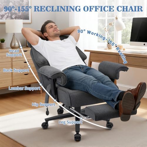 HOFFREE 500lbs Fabric Office Chair with Headrest and Lumbar Support,Grey