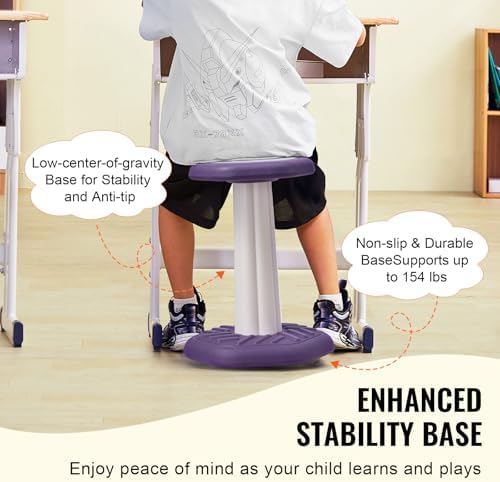 VEVOR Kids Wobble Chair, Active Chair with Sponge Cushion, Wobble Stool Improves Focus, Posture and Calm Children, Ideal for Schools and Home, Age 7-14, Purple
