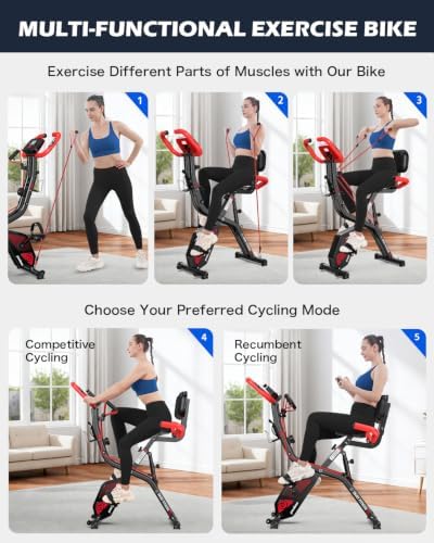 pooboo Folding Magnetic X‑Bike, Upright Exercise Bike for Home Gym