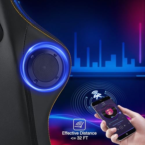 HOFFREE RGB Gaming Chair with Speakers Music Rhythm Lights Game Chair-Grey