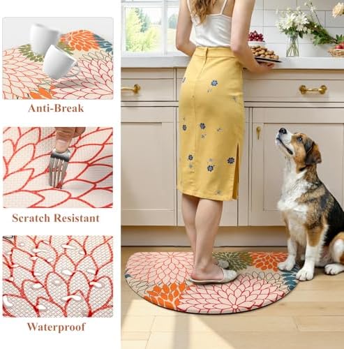 KIMODE Half Circle Kitchen Mats for Floor Cushioned Anti Fatigue 2PCS Semi