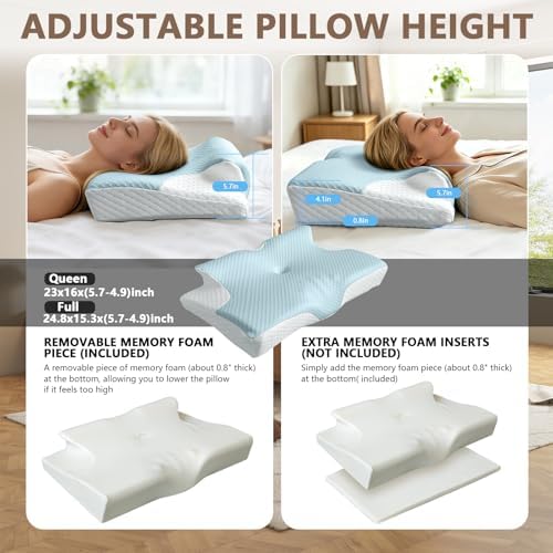 Pain Relief Cervical Pillow for Neck Support, Adjustable Ergonomic Pillow