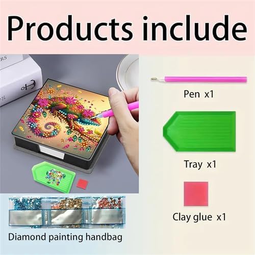 Chameleon Diamond Painting Note Box Memo Pad Holder, Diamond Art Sticky Notes Organizer for Desk, Aesthetic Stationery Storage Case for Office,School Supplies (Chameleon)