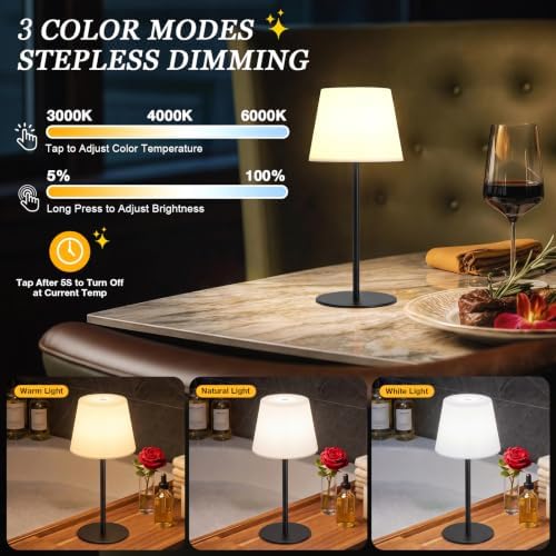 Shower Lamp Rechargeable Waterproof Lamp, Cordless Table Lamp for Bathroom