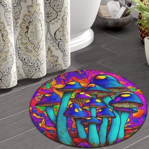 Highly Premium Quality Floor Mat, Office Chair Decor Mat, Room Sofa Yoga Soft Round Carpet Trippy Tie Dye Magic Mushrooms Art, 36inch