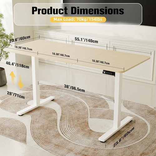 ERGOMAKER 55"x24" Standing Desk, Adjustable Sit-Stand Home Office, Oak