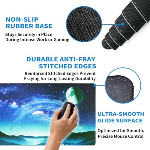 Extended Galaxy Full Moon Desk Mat, XL Large Gaming Mouse Pad, Starry Sky Stitched Edges Waterproof with Non-Slip Rubber Base for Computer Keyboard Laptop Work Home Office 31.5"x11.8"