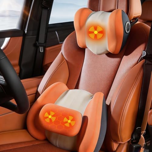 Car Lumbar Support Pillow & Headrest Pillow with Vibration Massage & Heat