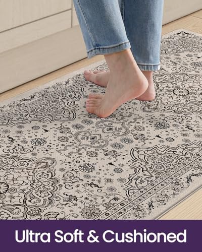 DEXI Kitchen Floor Mats Cushioned Anti Fatigue Runner 24x59 Beige Grey