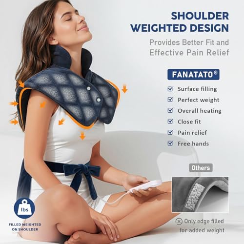 Electric Heating Pad for Neck Shoulders and Back Pain Relief, Large Weighted Neck Shoulders & Back Heat Pad, 6 Heat Settings Auto-Off, Gray