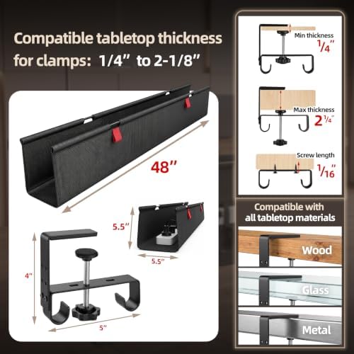 48 Inch Under Desk Cable Management Tray No Drill Desk Cord Management Organization, Large-Capacity Cable Organizer for Home and Office Work Accessories