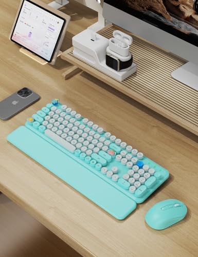 Wireless Keyboard and Mouse Combo, Typewriter Keyboard, Magnetic Wrist Rest