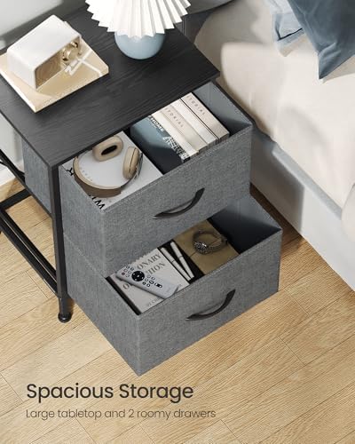 SONGMICS Nightstand with 2 Fabric Drawers, Bedside Table, Side End Table