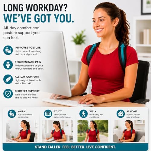 Posture Corrector for Men & Women, Adjustable Back Brace for Posture Support, Upper Back & Shoulder Support, Comfortable Breathable Posture Corrector for Daily Wear, Sitting & Standing