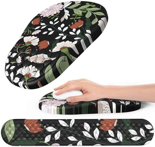 Ergonomic Mouse Pad and Keyboard Wrist Rest with Massage Design, Space-Saving Mouse Pad Wrist Support, Memory Foam Wrist Rest with Non-Slip PU Base for Computer Desk, Multiflora
