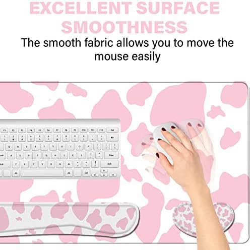 3Pcs Large Gaming Mouse Pad Desk Mat,Keyboard Mouse Wrist Rest Support Set,Extended Laptop Mouse Pad Memory Foam Non-Slip Base for Gamer Home Office(31.5x15.7in)-Pink Cow Pattern
