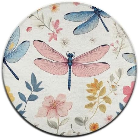 Fashion Round Area Rug Large Non Slip Carpet Unisex Home Decor Mat Dragonfly