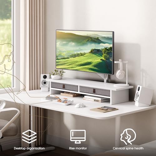Fenge 35 Inch Monitor Stand with Drawer Storage, Computer Riser for Desk
